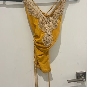 Mustard Yellow Lace-Trimmed Top